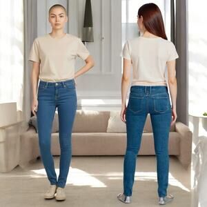 Low Rise Slim Fit Jeans Dark Wash Stretch Denim Zip Fly Women 7 Minimalist Y2k